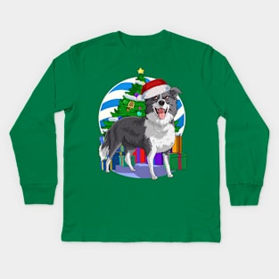 Border Collie Cute Santa Christmas Gift Kids Long Sleeve T-Shirt